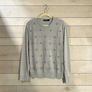 Nautica Gray Anchor Print Cotton Crewneck Sweater Size L